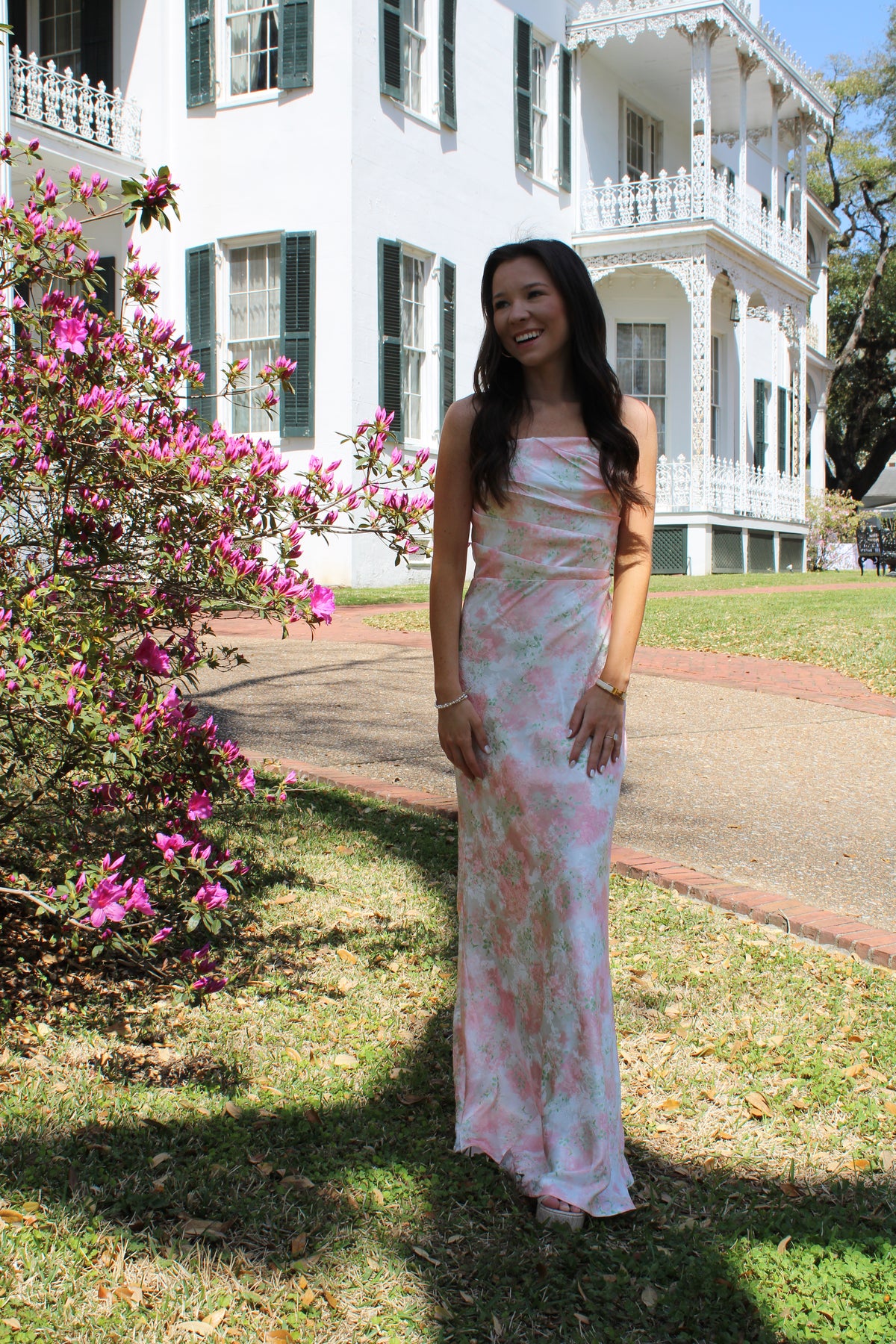 Pink Strapless Floral Dress