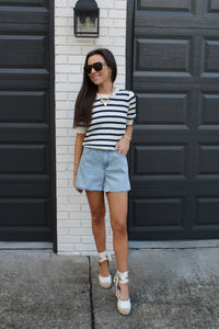 Navy and White Top