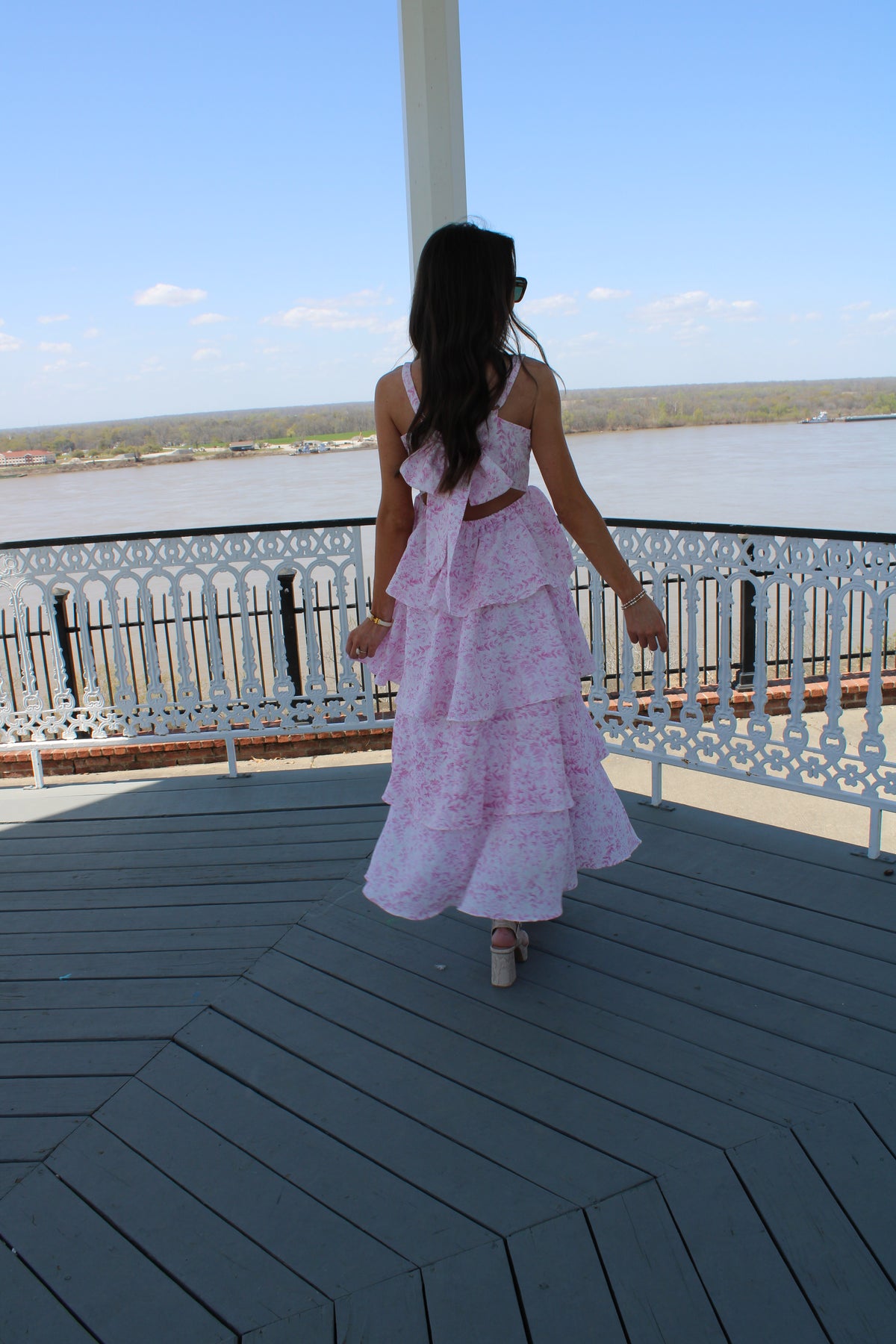 Pink Floral Tiered Ruffle Dress