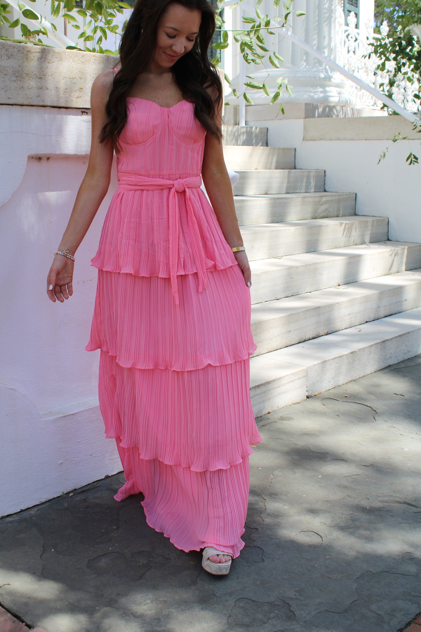 Mattie Pink Tiered Maxi Dress