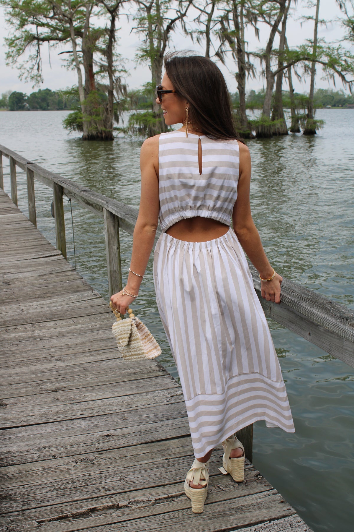 Tan & White Bow Dress