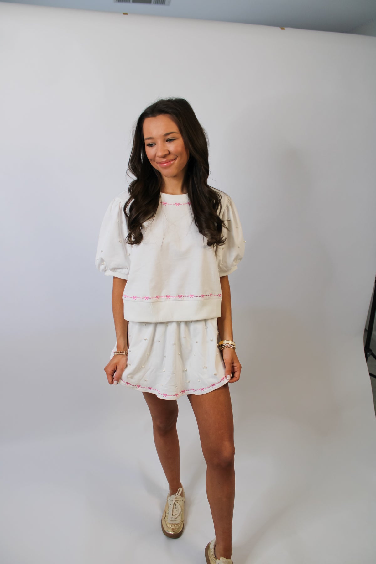White Pearl Bow Embroidered Skort Set Restock!!