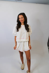 White Pearl Bow Embroidered Skort Set Restock!!
