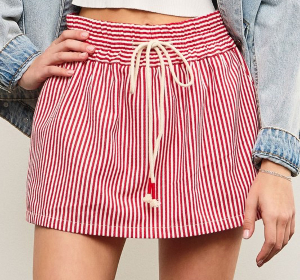 Red & White Striped Skort