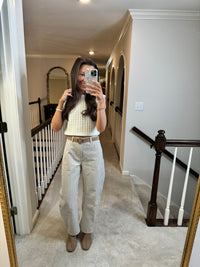 Tan Striped Barrel Jeans