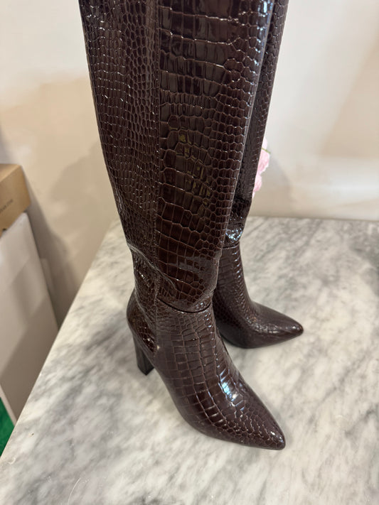 Brown Crocodile Tall Boots