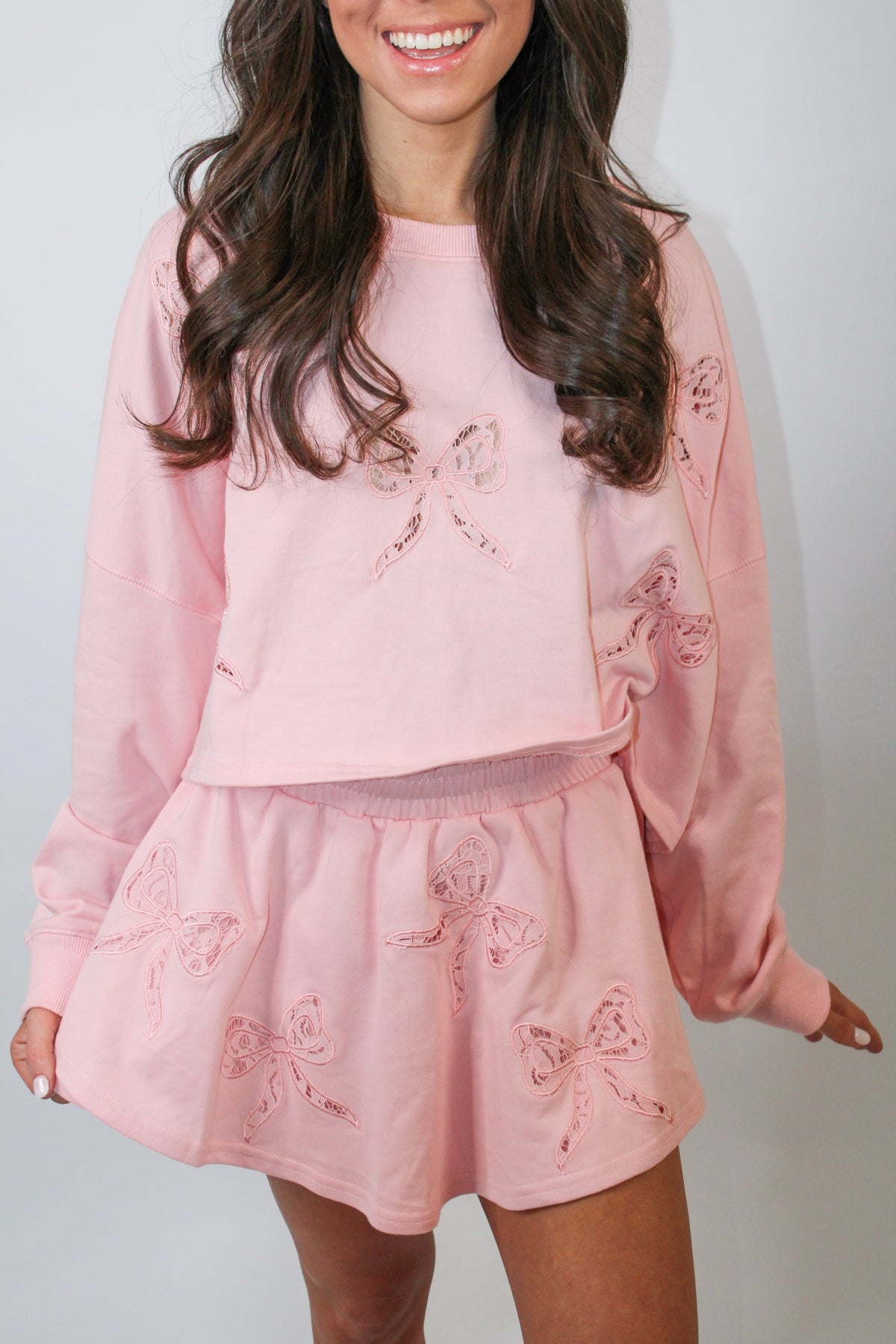 Pink Lace Bow Skort Set
