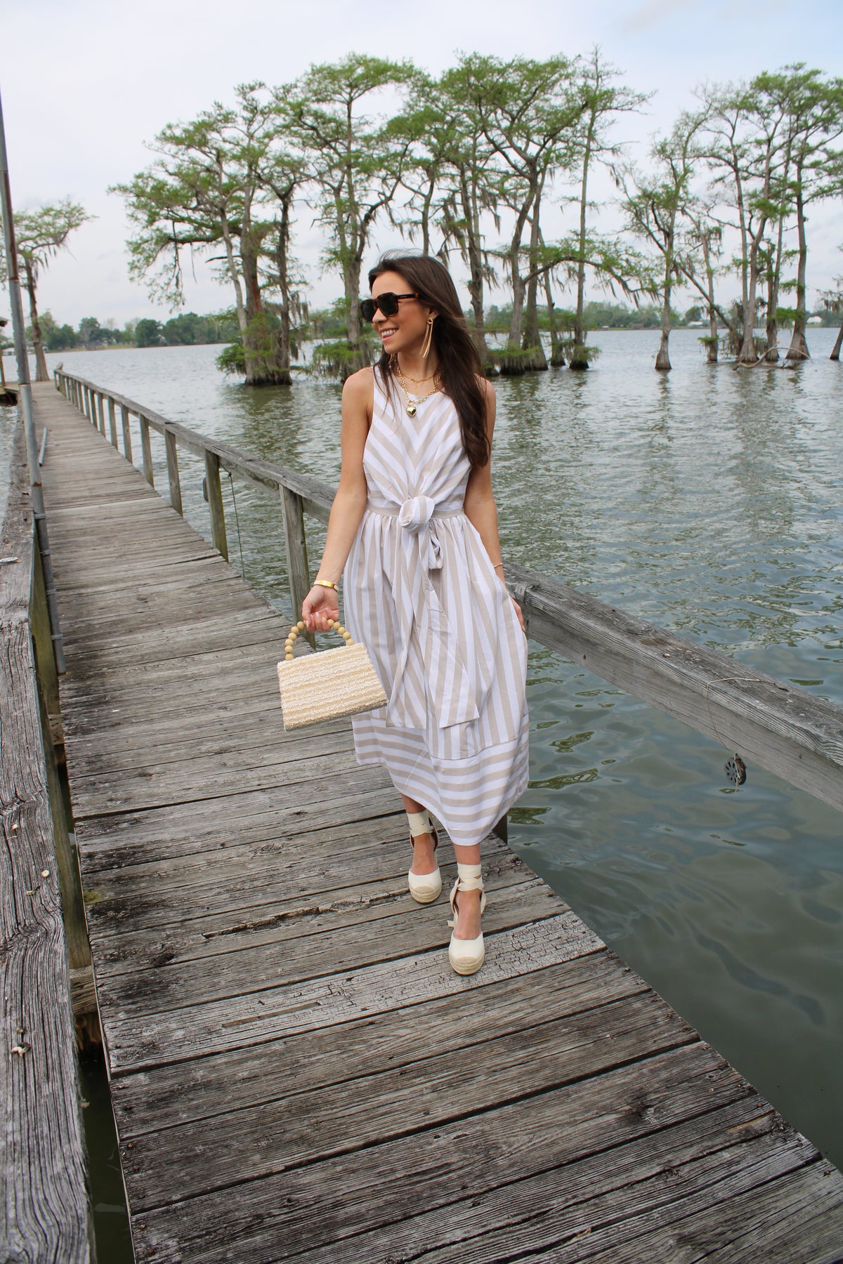 Tan & White Bow Dress