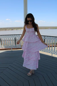 Pink Floral Tiered Ruffle Dress