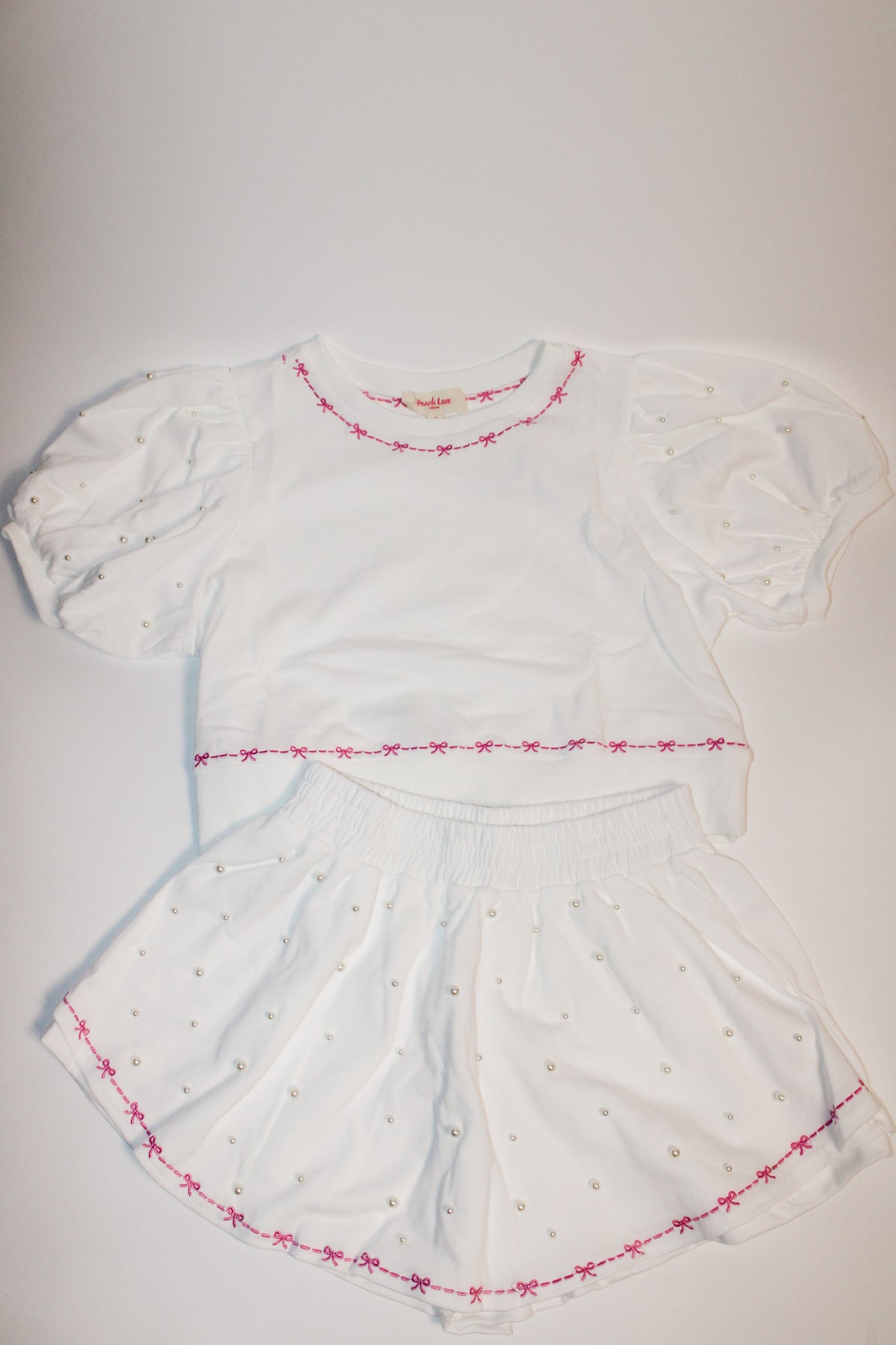 White Pearl Bow Embroidered Skort Set Restock!!