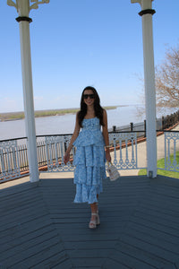 Blue Floral Ruffle Tiered Dress