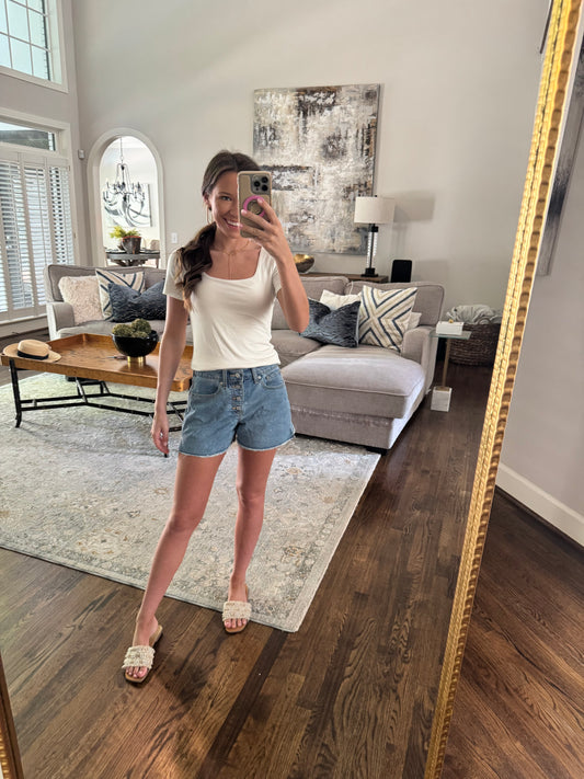 White Square Neck Top