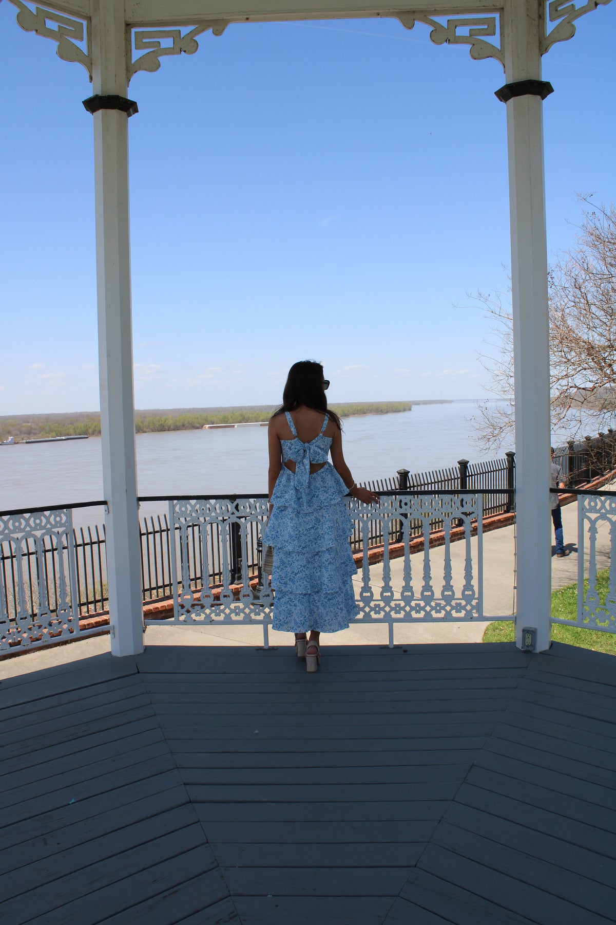 Blue Floral Ruffle Tiered Dress