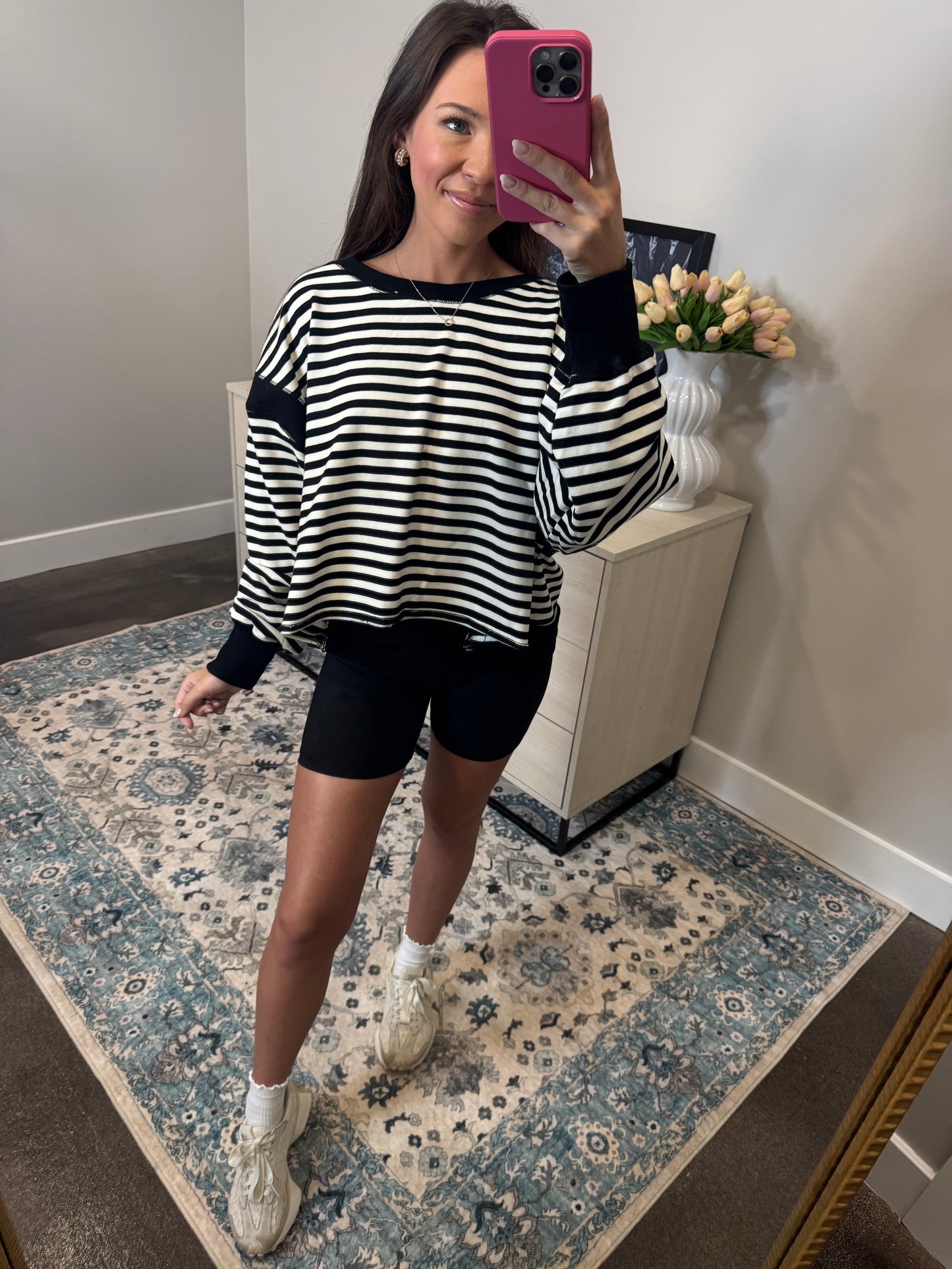 Karen Black & White Striped Top