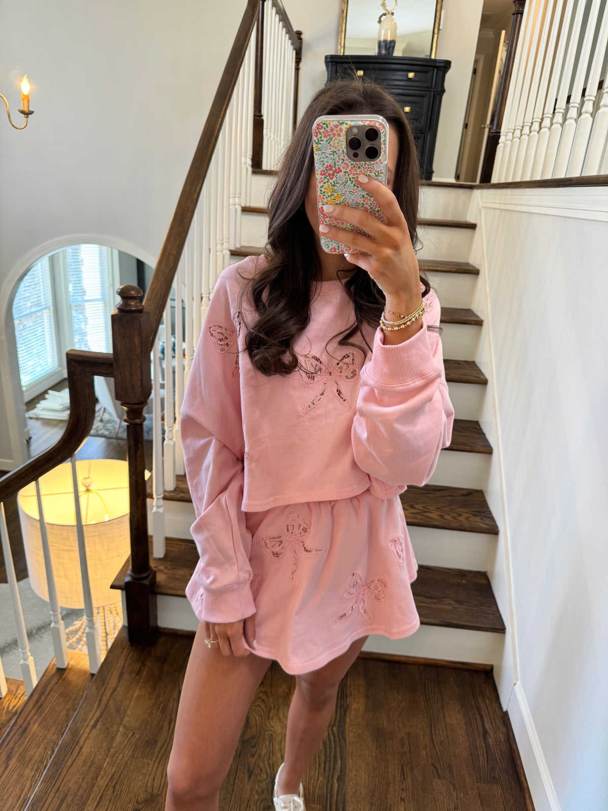 Pink Lace Bow Skort Set
