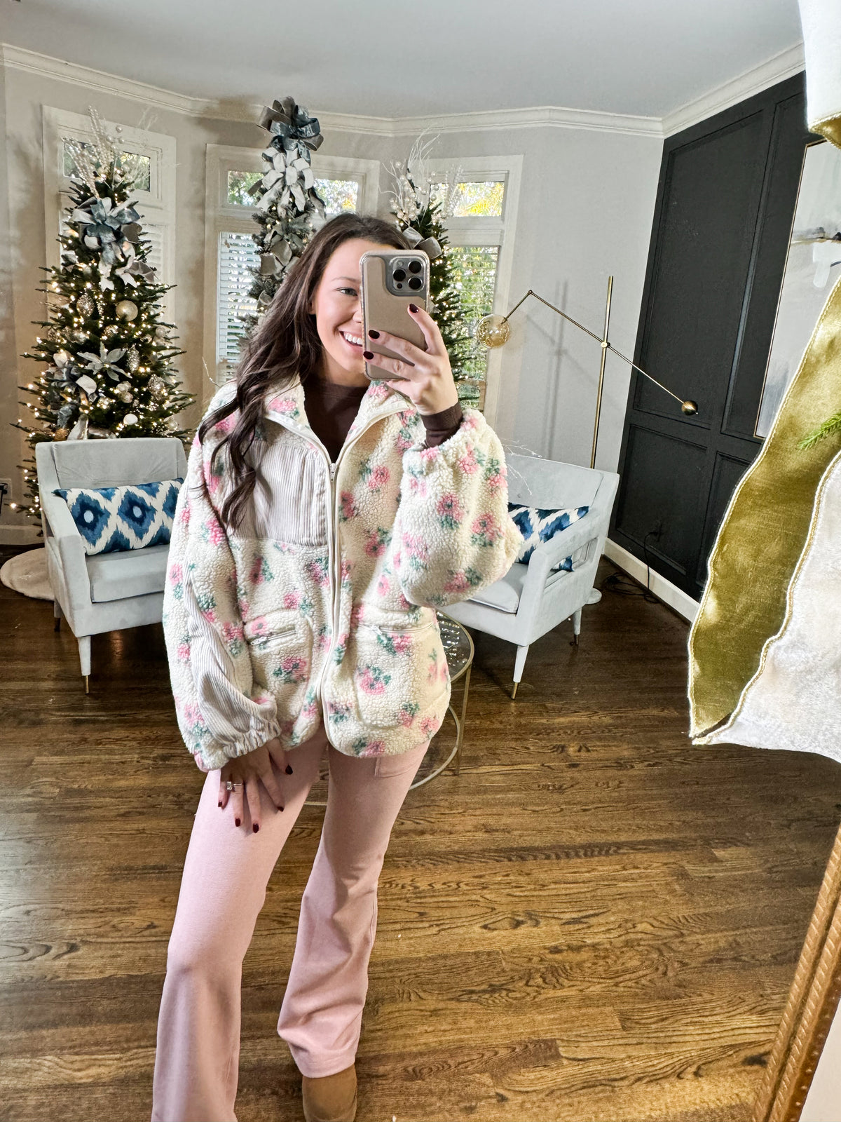 Pink Floral Zip-Up Jacket