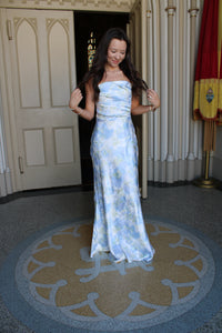 Blue Strapless Floral Dress