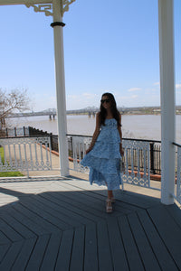 Blue Floral Ruffle Tiered Dress