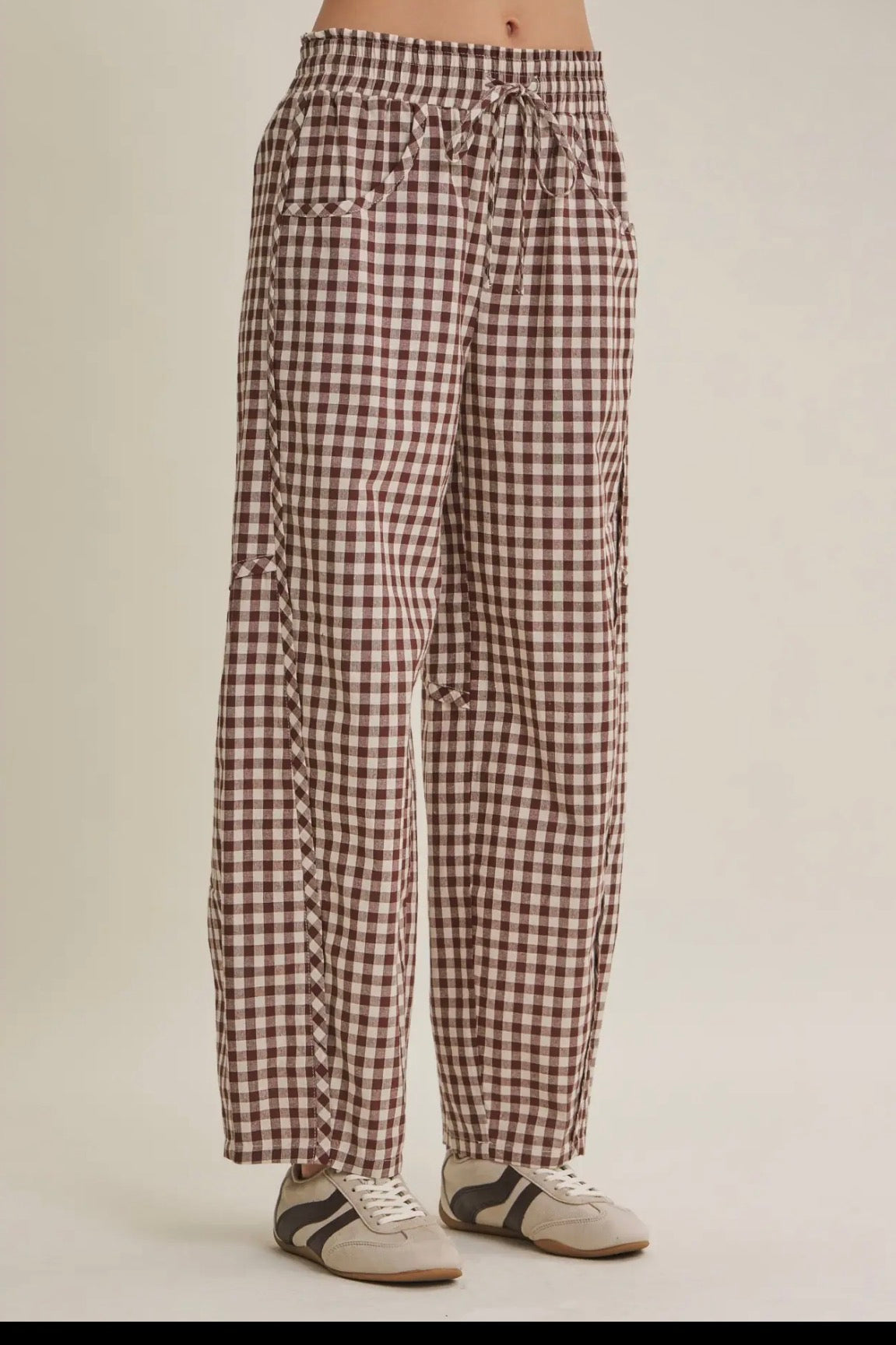 Mandy Gingham Cotton Barrel Pants