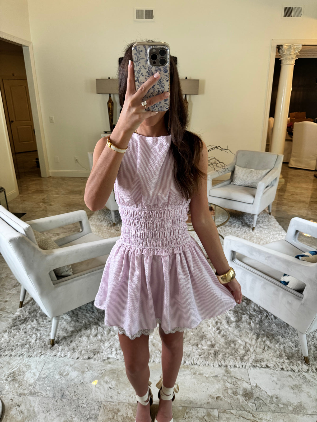 Pink Gingham Lace Dress