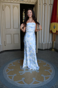 Blue Strapless Floral Dress