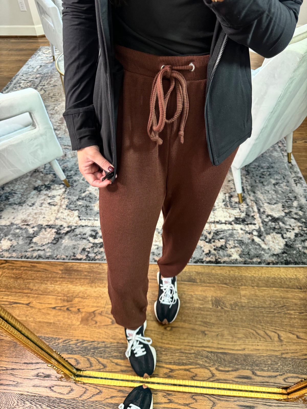 Brown Ribbed Joggers