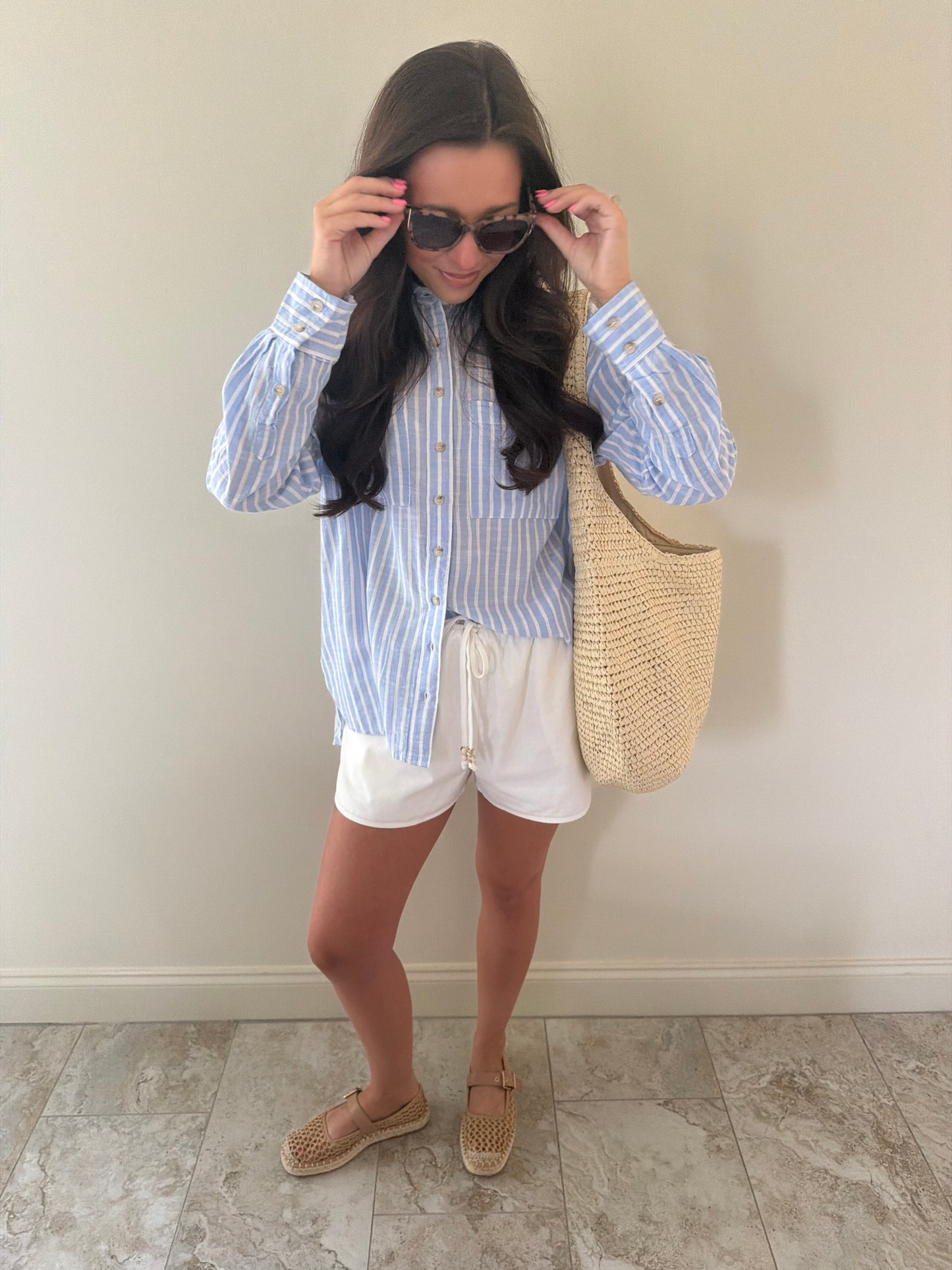 White Cotton Drawstring Shorts