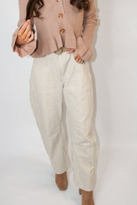 Tan Striped Barrel Jeans