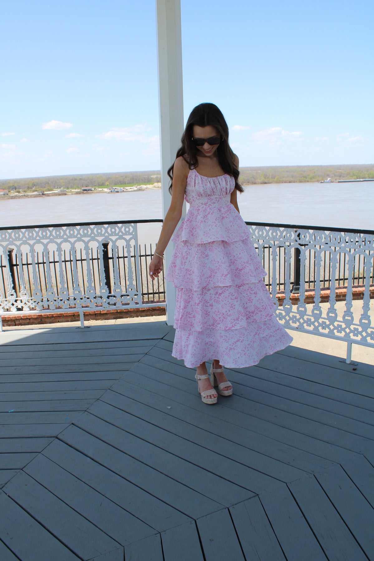 Pink Floral Tiered Ruffle Dress