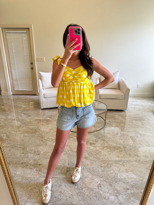 Yellow Bubble Polka Dot Top