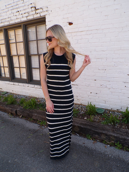 Navy Striped Sweater Dress