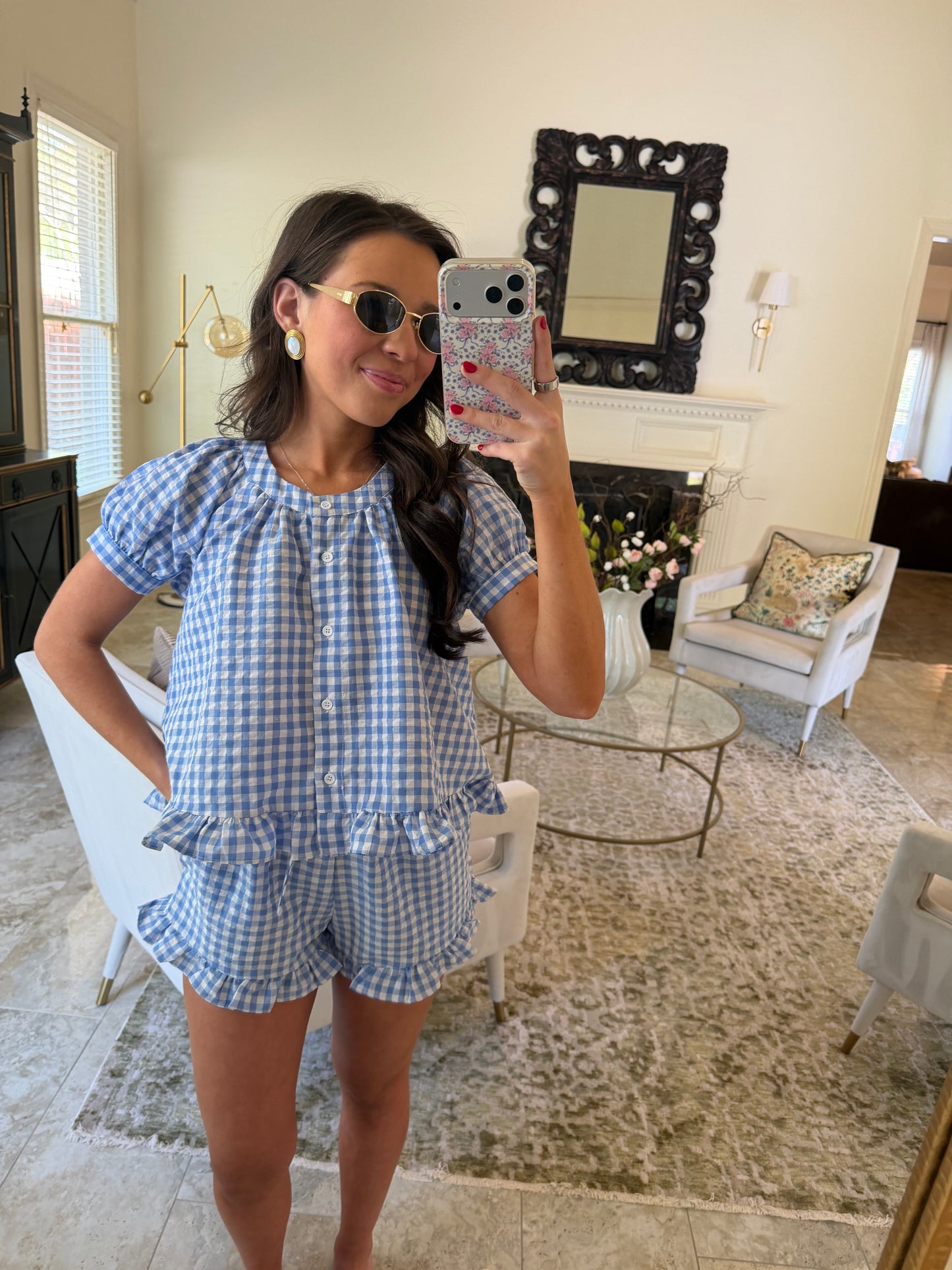 Blue Ruffle Gingham Set