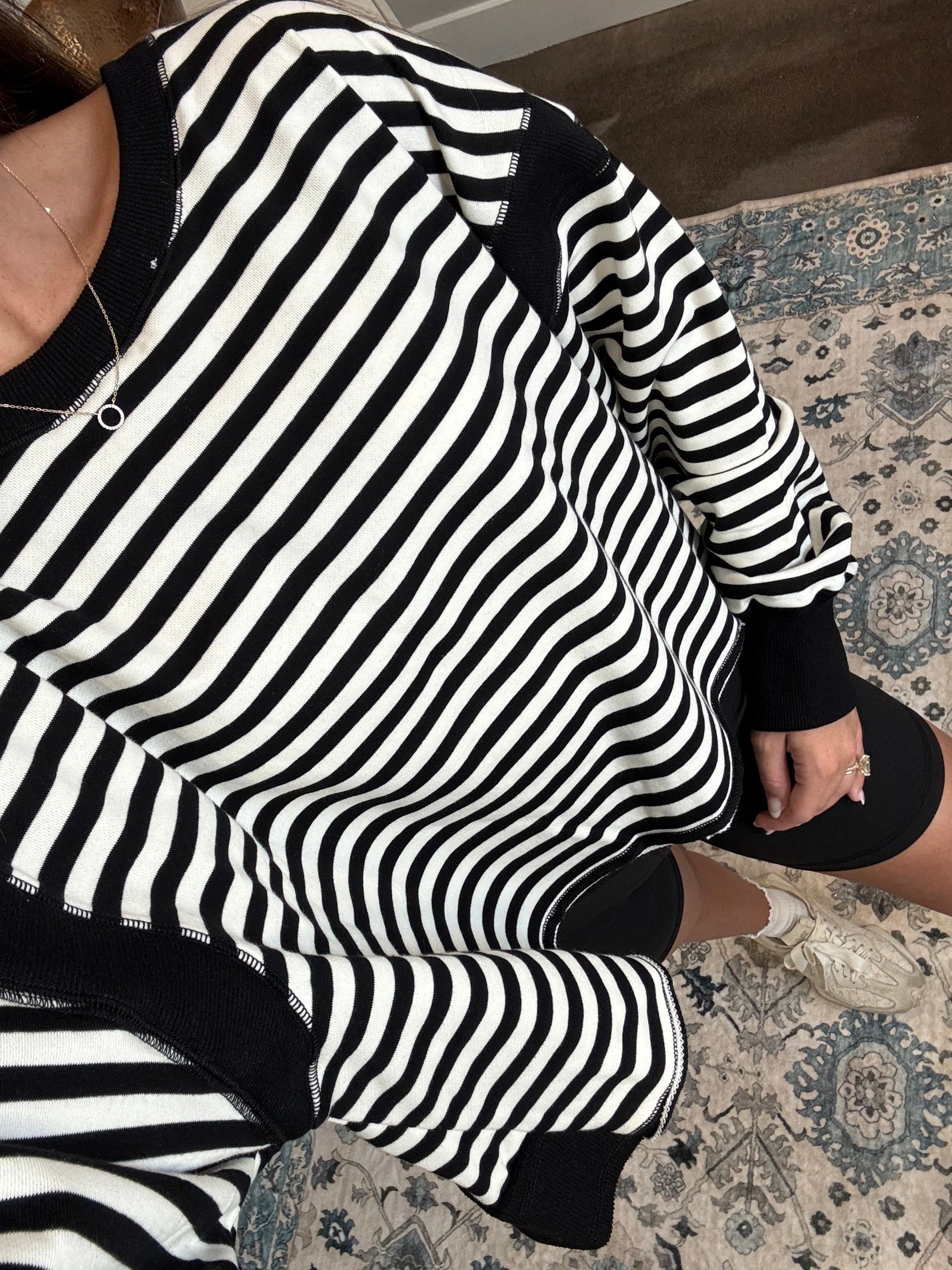 Karen Black & White Striped Top
