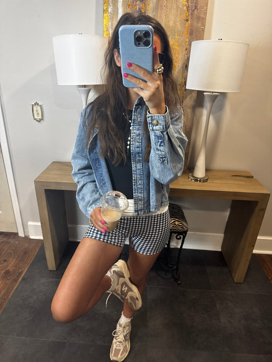 Black Gingham Biker Shorts