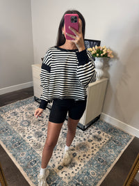 Karen Black & White Striped Top