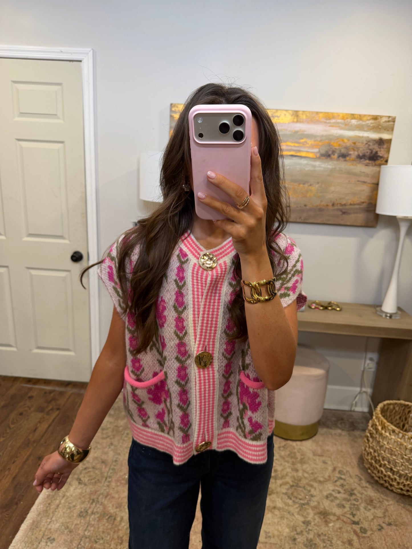 Pink Button Sweater