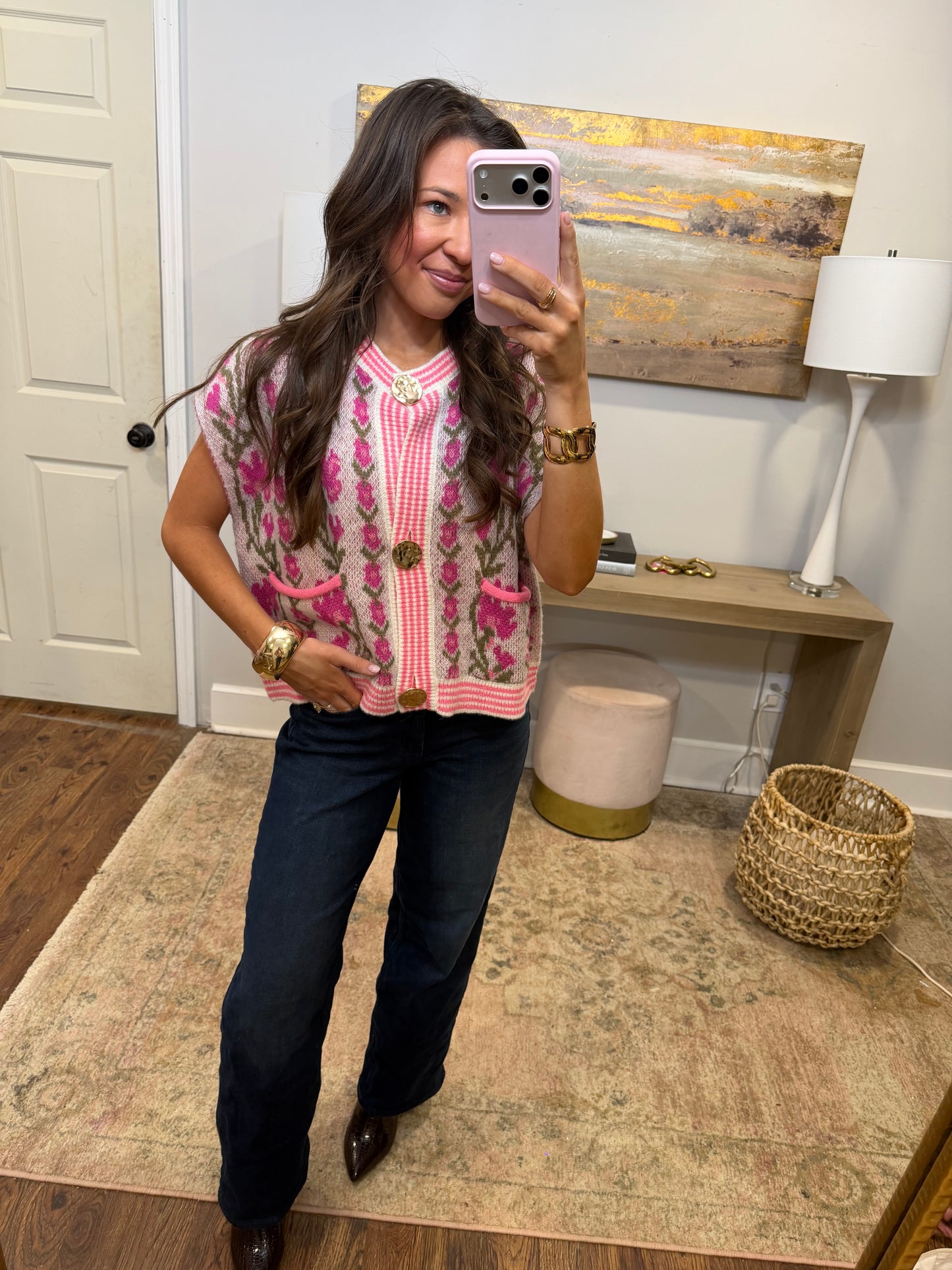 Pink Button Sweater