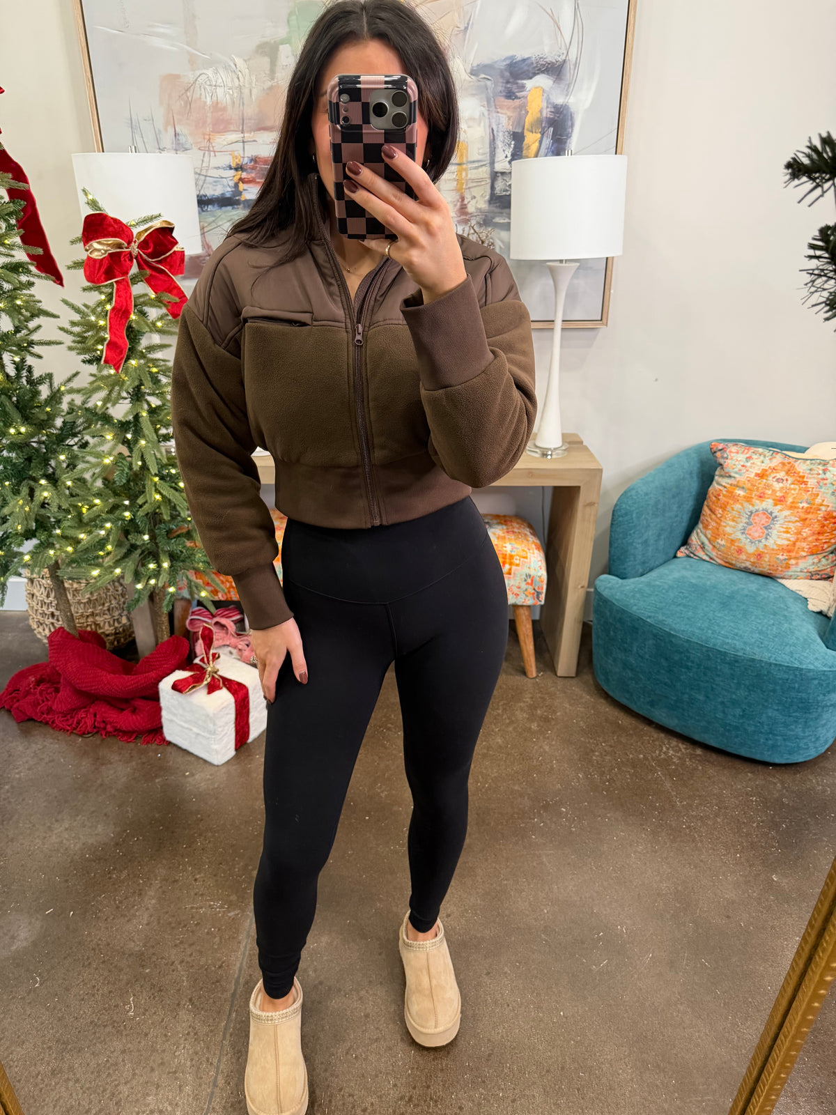 Brown Cropped Puffer Jacket