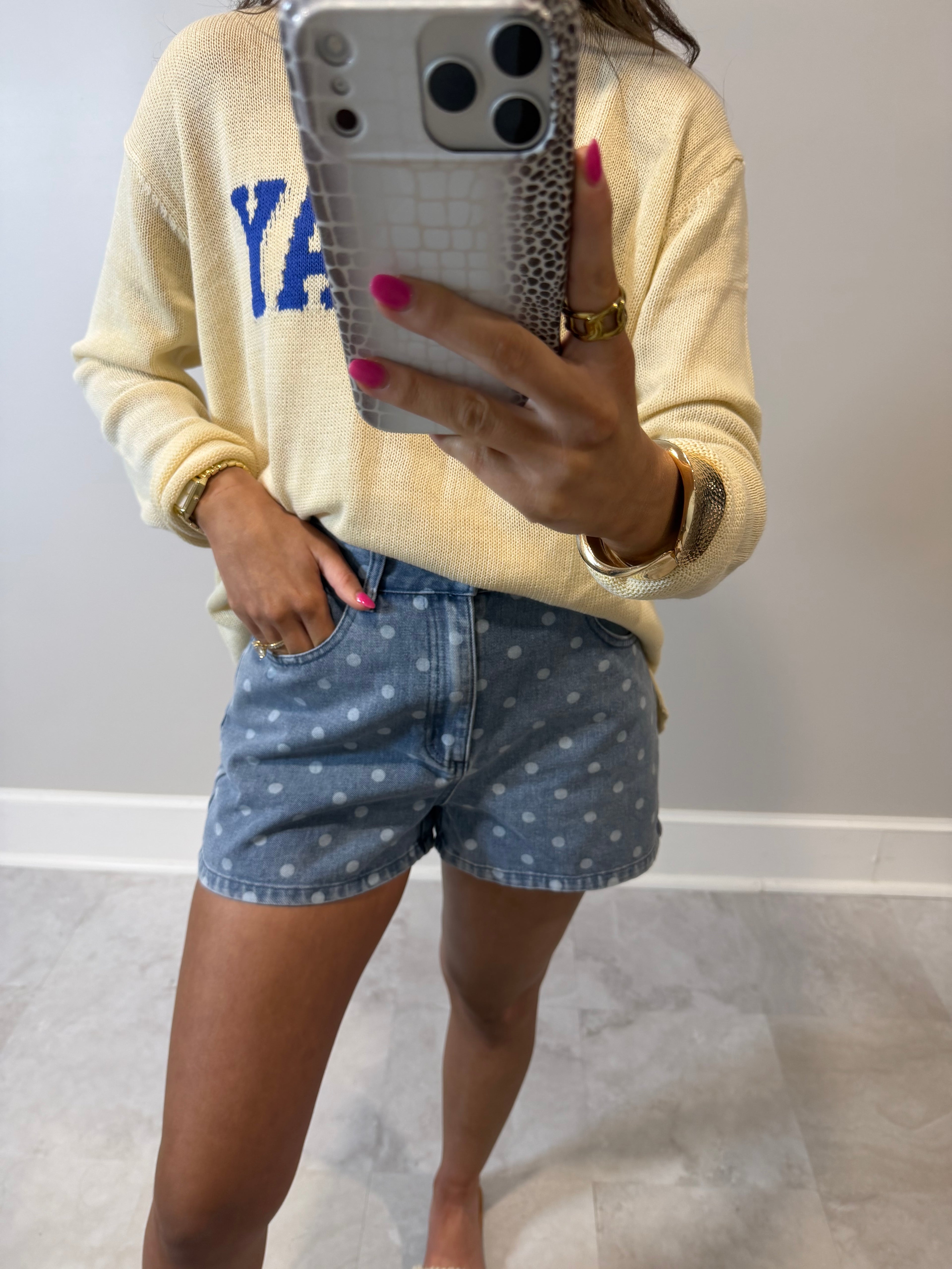 Polka Dot Denim Shorts
