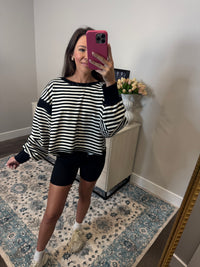 Karen Black & White Striped Top