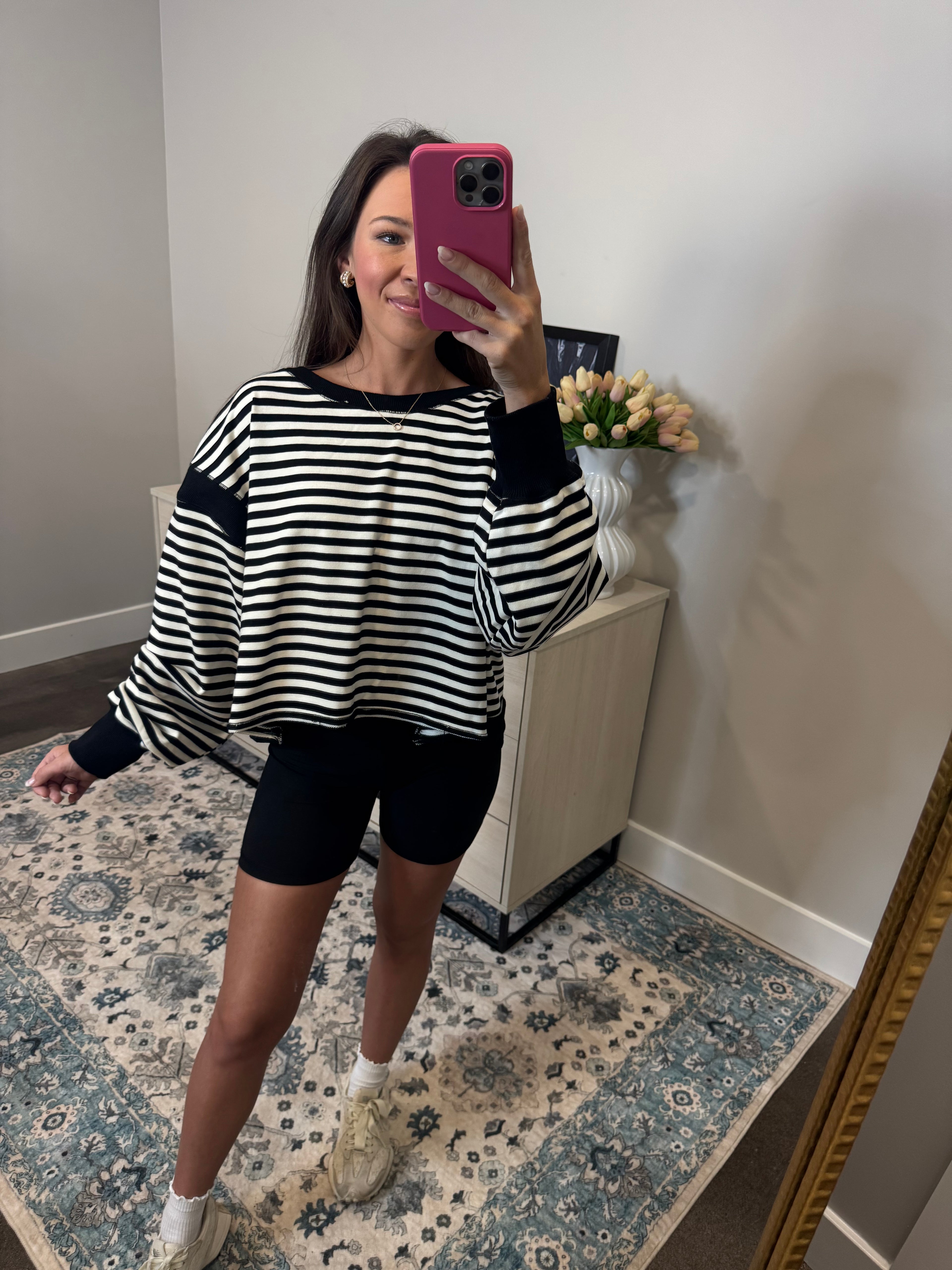 Karen Black & White Striped Top