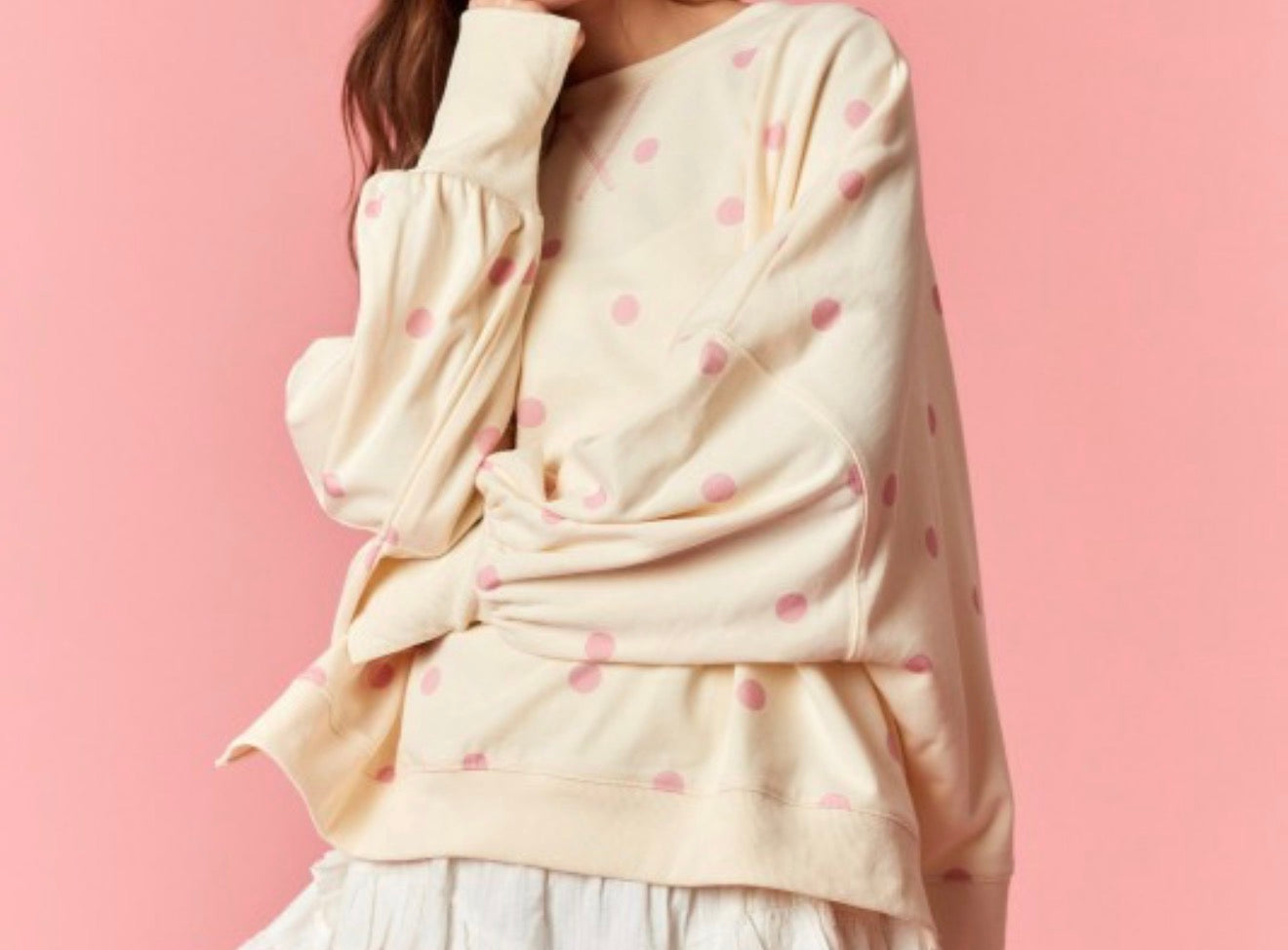 Ivory Pink Polka Dot Sweater
