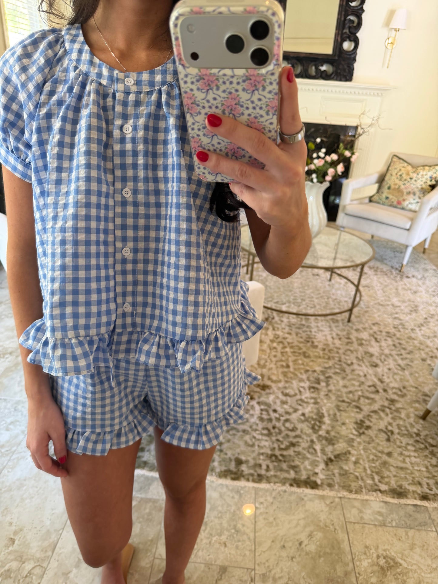 Blue Ruffle Gingham Set