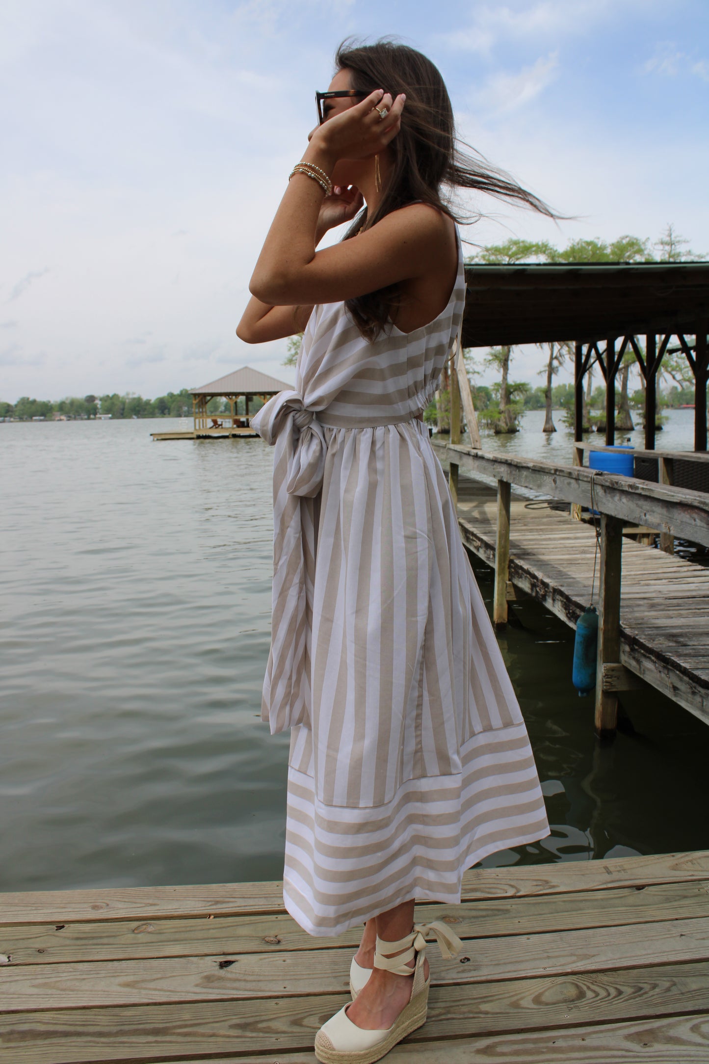 Tan & White Bow Dress