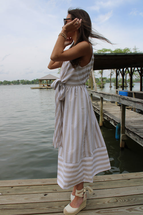 Tan & White Bow Dress