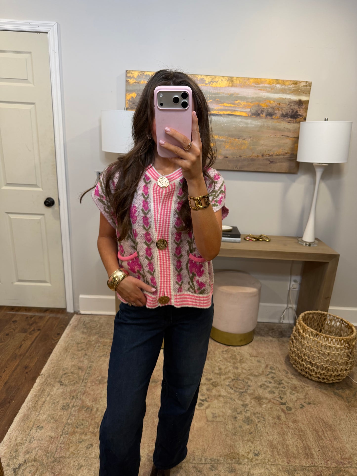 Pink Button Sweater