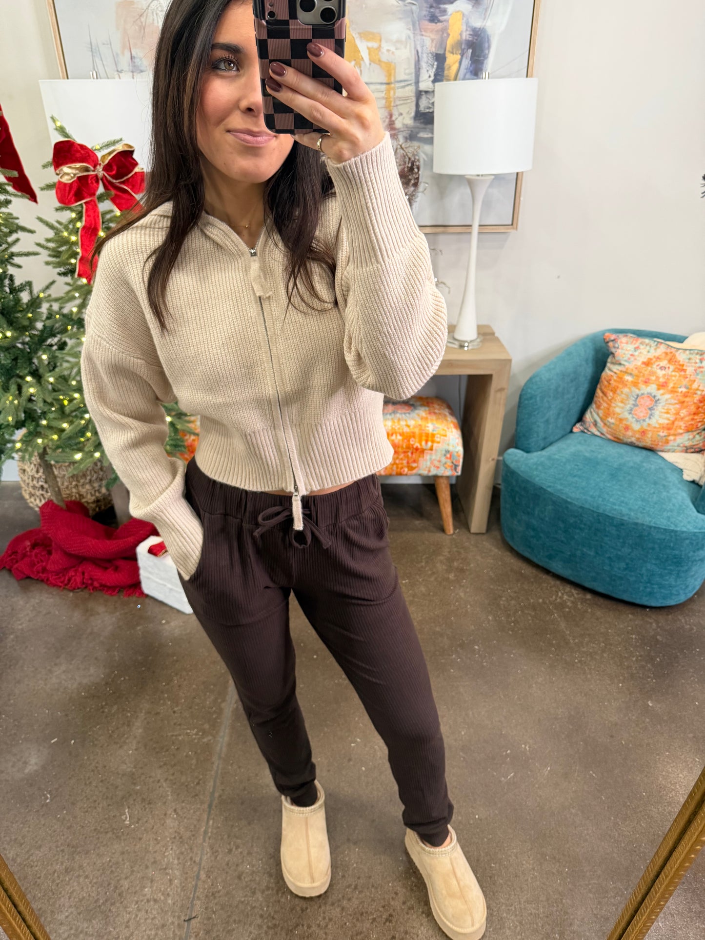 Brown Ribbed Joggers