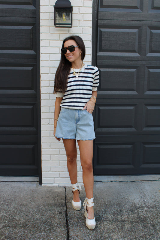 Navy and White Top
