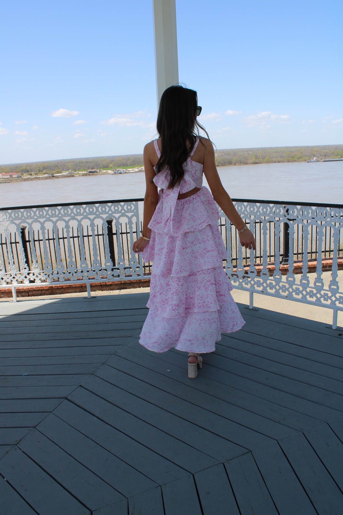 Pink Floral Tiered Ruffle Dress
