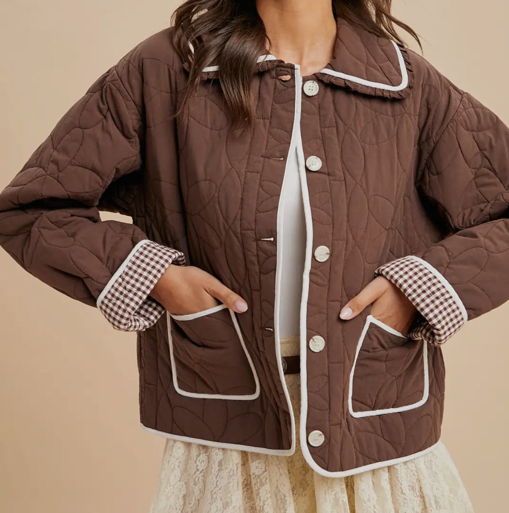 Floral Quilted Collard Jacket